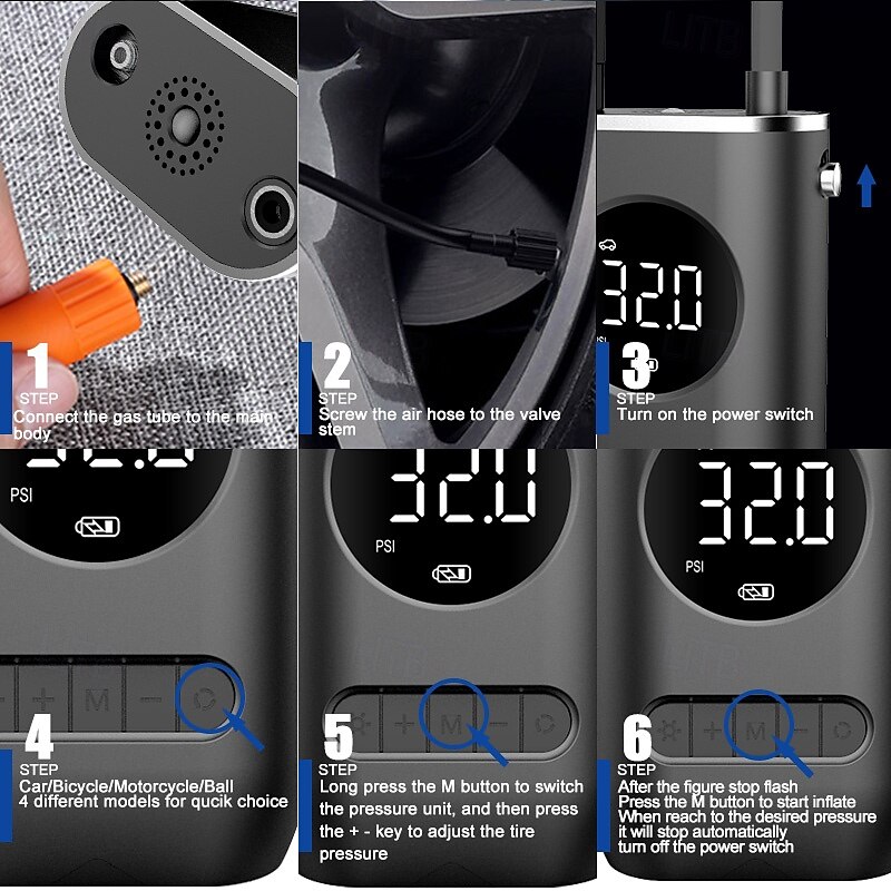 Wireless Motorcycle Air Inflation Pump Inflation of Portable Car and Motorcycle Tires Handheld Wireless Digital Display4