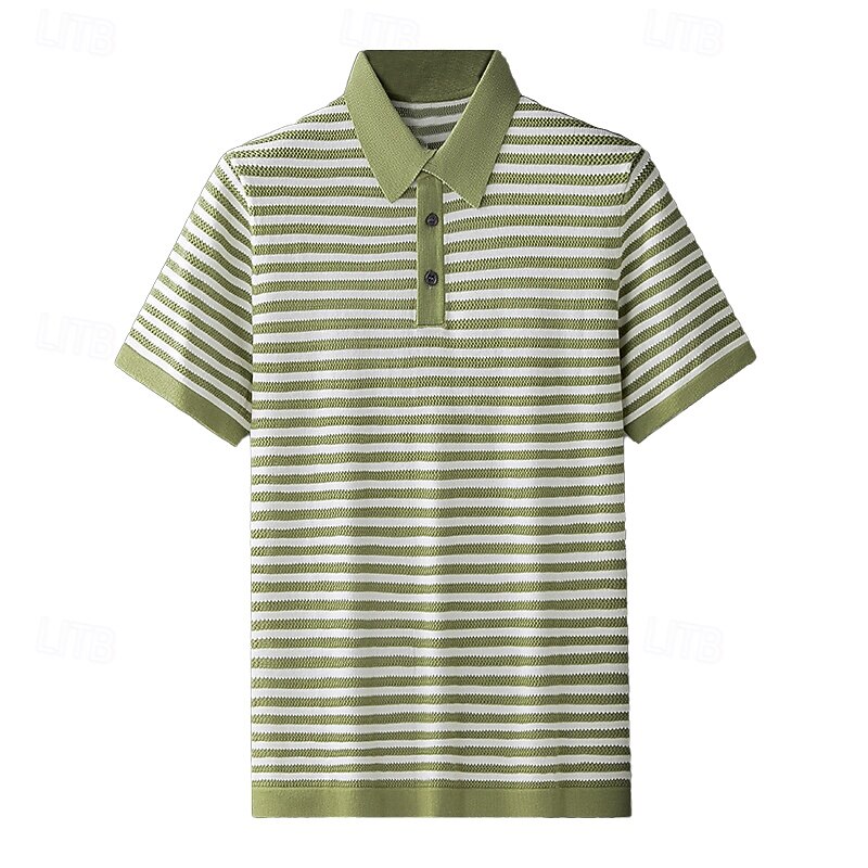 Men's Polo Knit Polo Sweater Business Casual Lapel Short Sleeve Formal Stripes Buttons Summer Black Light Green Dark Green Brown Polo3