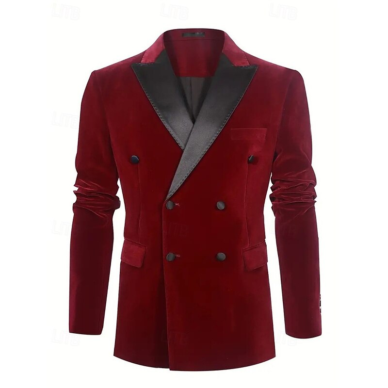 Men's Blazer Business Cocktail Party Wedding Party Fashion Casual Spring Autumn / Fall Polyester Color Block Pocket Buttons Comfortable Single Breasted Blazer Red2