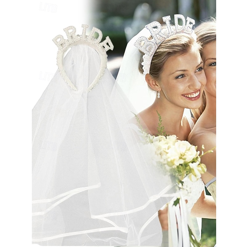 Pearl-Embellished 'BRIDE' Headband with Veil – Elegant Bridal Headpiece for Weddings and Bachelorette Parties