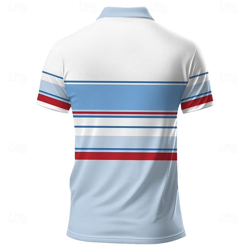 Men's Striped Rugby Polo Short Sleeve Polo Shirts Collared Shirts Casual School Outdoor Daily Wear Home Wear 3D Print Summer Spring Fall Blue2