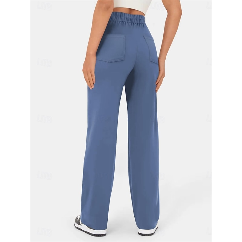 Women's Chinos Fashion Streetwear Full Length High Waist Plain Patchwork Pocket Comfort Outdoor Micro-elastic Vacation Street Daily Robin's Egg Blue Grey Black White Summer Spring Fall Regular Fit3