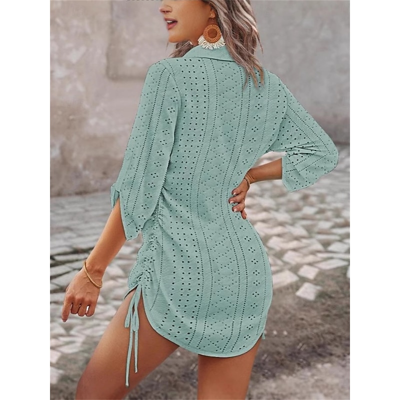 Women's Mini Dress Casual Dress Basic Casual Vacation Casual Daily Regular Fit Plain 3/4 Length Sleeve V Neck Green Summer Spring3