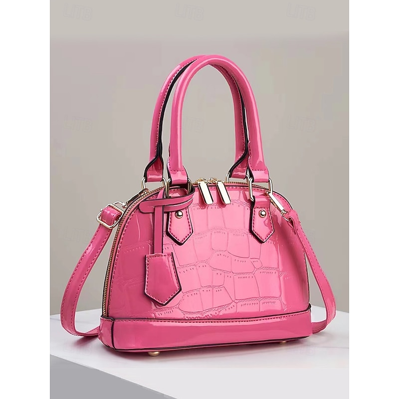 Women's elegant green stone pattern handbag with adjustable shoulder strap, shiny patent leather, fashionable design, suitable for work, party and daily use Wine Black Orange