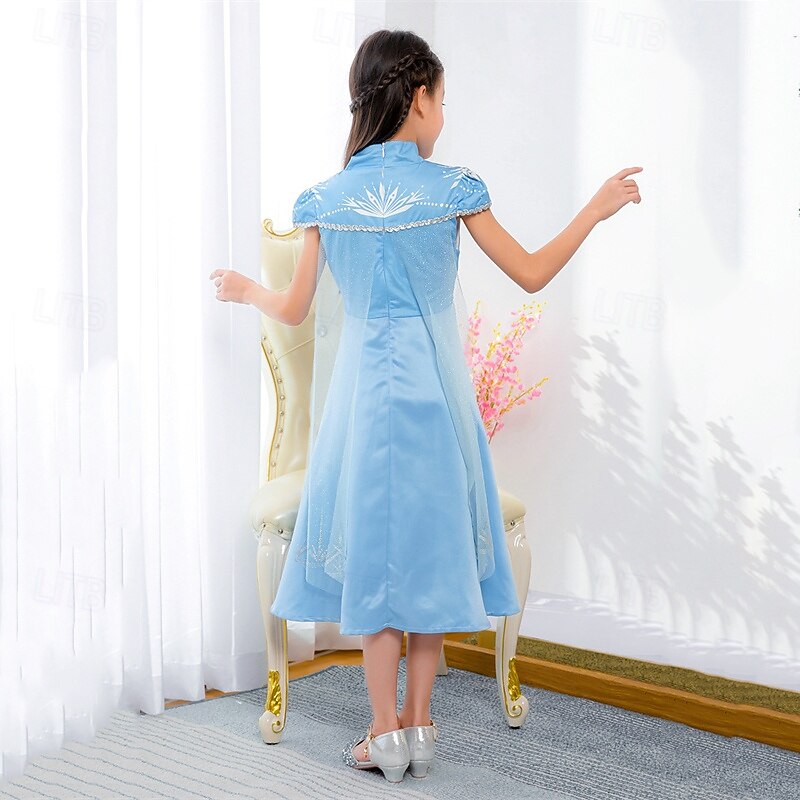 Kids Girls' Dress Graphic Short Sleeve Performance Party Sequins Patchwork Adorable Costume Polyester Midi Casual Dress A Line Dress Spring Fall 4 years+ Blue4