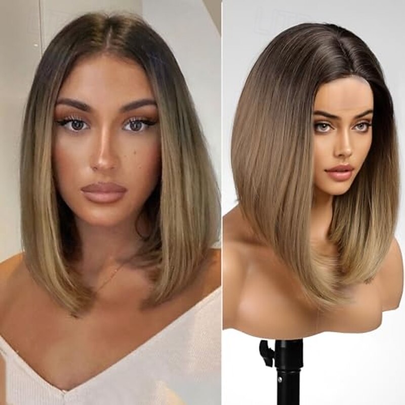 Short Bob Wig Straight Shoulder Length Wigs for Women Middle Part Heat Resistant Fibre Synthetic Wig Daily Use3