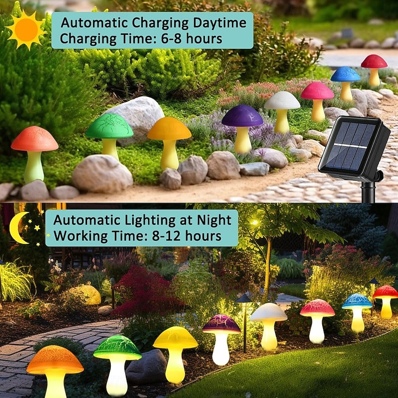 8 Pack Solar LED Mushroom Lights IP65 Waterproof Garden Light Courtyard Outdoor Lawn Pathway Landscape Decoration4