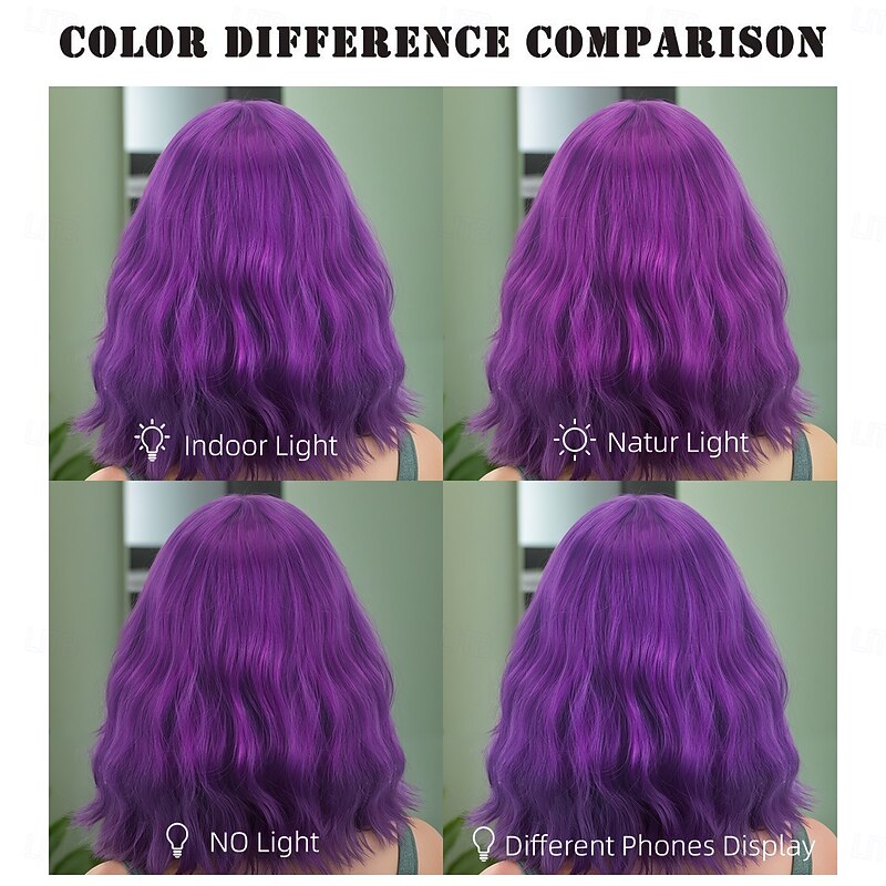 Synthetic Wig Bouncy Curl Deep Wave Asymmetrical With Bangs Machine Made Wig Short Blonde Synthetic Hair Women's Purple4