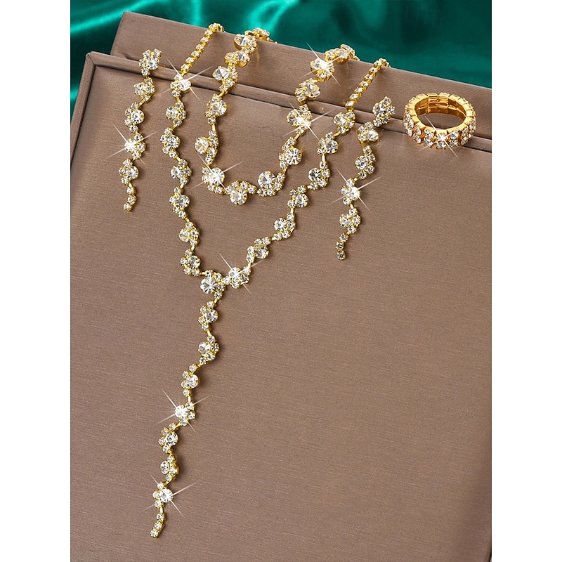 Gold Rhinestone Jewelry Set – Elegant Necklace, Bracelet, and Ring Set for Women, Perfect for Formal Events, Weddings and Special Occasions4
