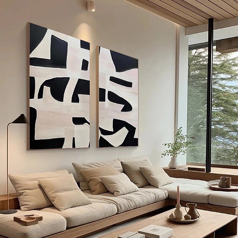 Black and White oil painting handmade Wall Art Set of 2 Beige Abstract Painting on Canvas hand painted Beige Texture  mordern painting Wall Art Neutral Abstract painting Wall Art Boho Wal Decor4