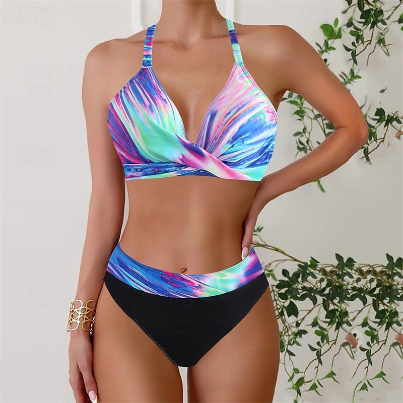 Women's Tankini Two Piece Swimsuit V Neck Racerback Swimwear Swimwear Pink Blue Breathable Quick Dry Lightweight Sleeveless - Swimming Surfing Beach Summer Spring2