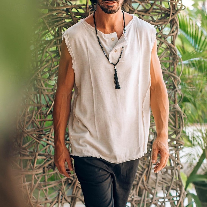 Men's Tank Top Henley Shirt Vest Top Sleeveless Shirt Sleeveless Henley Summer Plain Fashion Designer Muscle Buttons Outdoor Vacation Home White Top Tee for Men