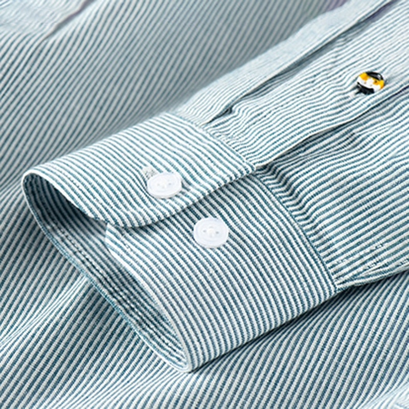 Men's Oxford Shirt Light Khaki Light Green Light Grey Long Sleeve Striped Button Down Collar School Wedding Pocket Clothing Apparel Neutral Fashion Daily4