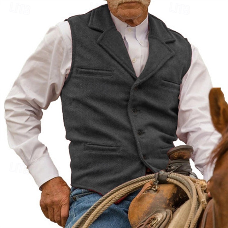 Men's Vest Waistcoat Gilet Vacation Daily Wedding Party Date Fashion Casual Spring Fall Buttons Pocket Polyester Comfortable Plain Single Breasted One-button Lapel Regular Fit Silver Black Red3