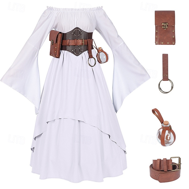Vintage Inspired Party Costume Masquerade Bell Sleeve Solid Color Fancy Dress Women's Celtic Pirate Fantasy Halloween Masquerade Cocktail Party Casual Daily Adults' Shirt Skirt Belt All Seasons3