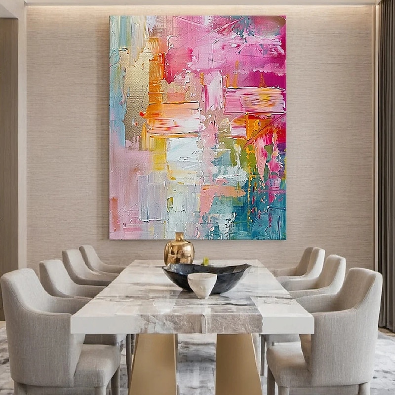 Large handmade textured pink abstract oil painting colorful oil painting handmade textured painting modern office artwoek for  living room wall decoration4