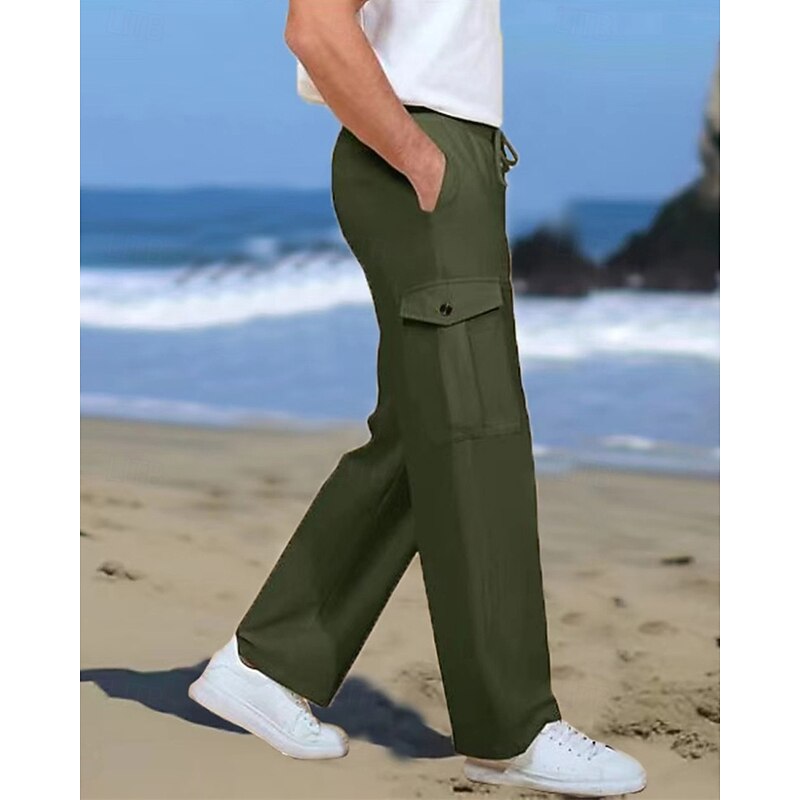 Men's Cargo Pants Cargo Trousers Trousers Summer Pants Drawstring Elastic Waist Flap Pocket Plain Wearable Outdoor Daily Camping & Hiking Fashion Classic Black Army Green3