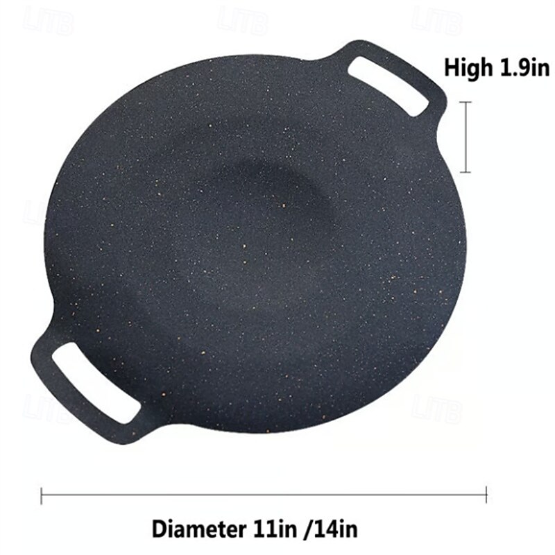 Multi-Function Medical Stone Grill Pan Non-Stick Pan,Non-Stick Coating Frying Pan,Round BBQ Griddle with Handle,Multifunctional Stove Plate for Meats,Pancakes,Ribs3