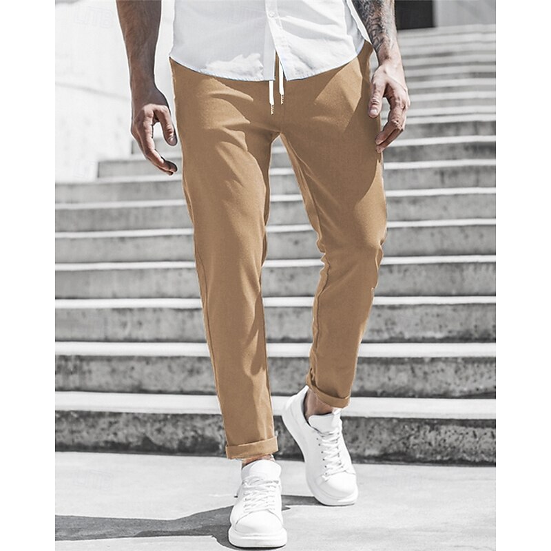 Men's Trousers Chinos Cropped Pants Casual Pants Buttons Pocket Plain Comfort Formal Party Work Fashion Classic Style ArmyGreen Black Micro-elastic