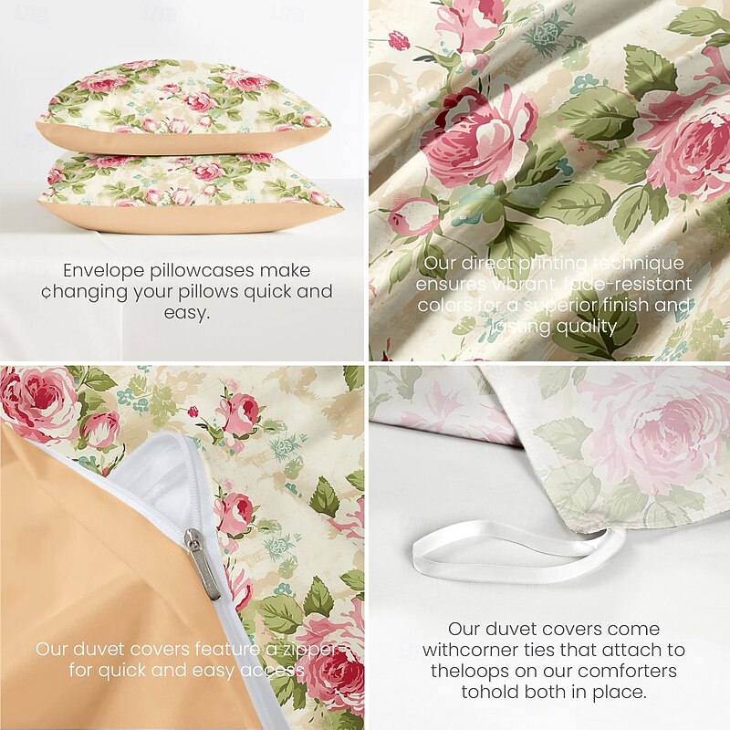 Floral Duvet Cover Set Cotton Tropical Plants Pattern Set Soft 3-Piece Luxury Bedding Set Home Decor Gift Twin Full King Queen Size Duvet Cover4