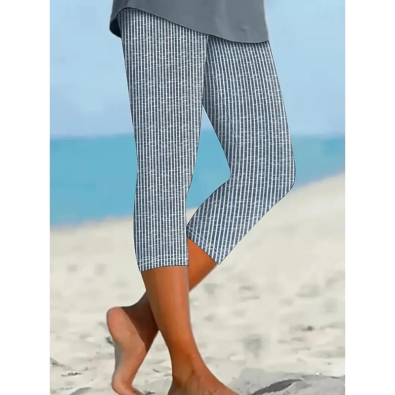 Women's Leggings Capri Pants High Elasticity Fashion Streetwear Full Length High Waist Floral Printing Thermal Warm Breathable Soft  Outdoor Daily Linen Like Dark Gray Combo Summer Spring Regular Fit