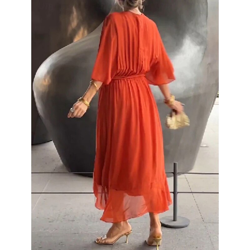 Women's Midi Dress Black Dress Casual Dress Cocktail Dress Formal Dress Basic Casual Vacation Daily Regular Fit Plain 3/4 Length Sleeve V Neck Black White Red Orange Summer Spring3