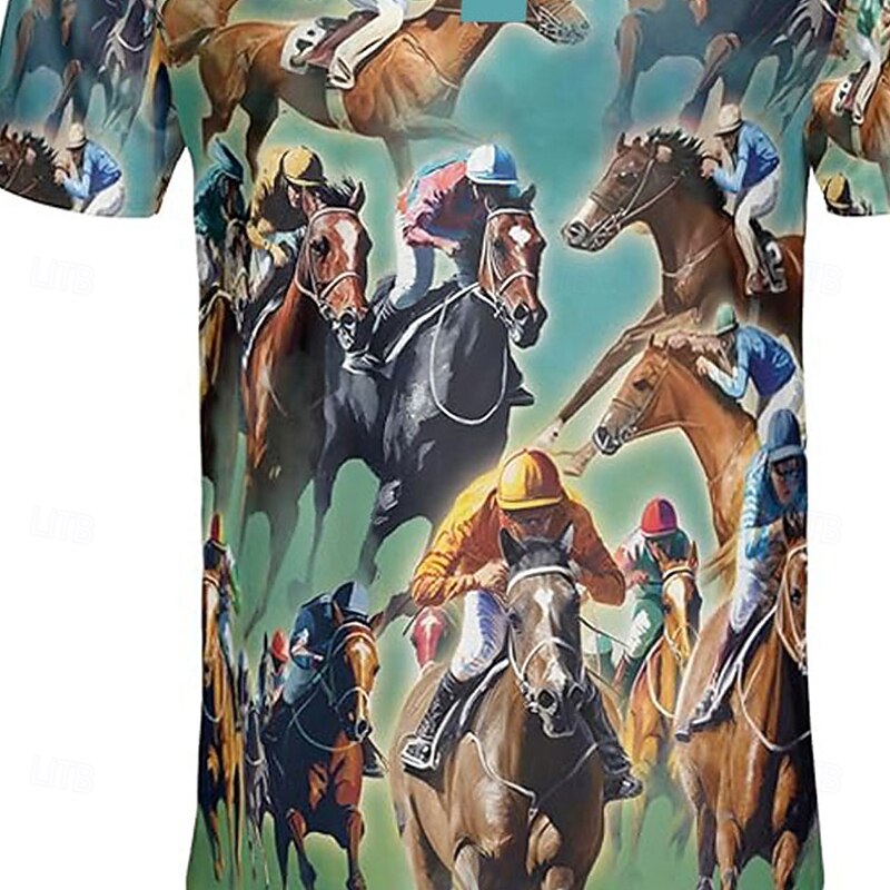 Kentucky Derby Men's Horse Racing Polo Short Sleeve Polo Shirts Collared Shirts Business Casual Outdoor Daily Wear Festival Outfit 3D Print Summer Spring Fall Black Green Gray4