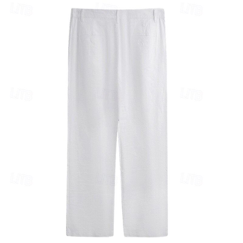 Men's Linen Pants Trousers Dress Pants Summer Pants Pocket Buttons Straight Leg Plain Comfort Breathable Full Length Outdoor Casual Daily Fashion Classic Style Black White4
