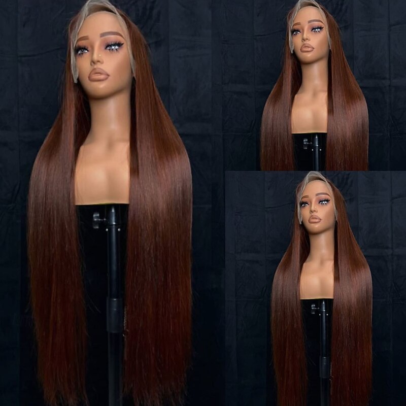 Human Hair 5x5 Closure 13x4 Lace Front Wig Free Part Brazilian Hair Straight Brown Wig 130% 150% Density 100% Virgin Glueless Pre-Plucked For Women Long Human Hair Lace Wig3