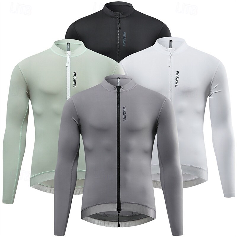 Men's Women's Cycling Jersey Solid Color Long Sleeve Bike Jersey with 3 Rear Pockets Mountain Bike MTB Quick Dry Breathable Sports Black White Green Clothing Apparel