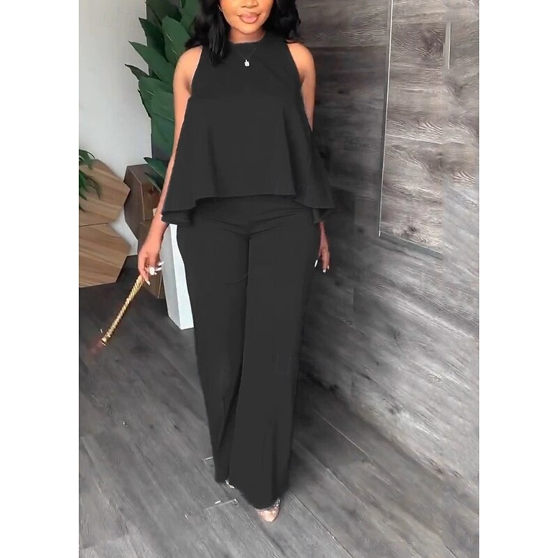 Women's Fashion Camis Pants Trousers Sleeveless Round Neck Solid Color Casual Black Blue Orange Spring & Summer Loose Fit4