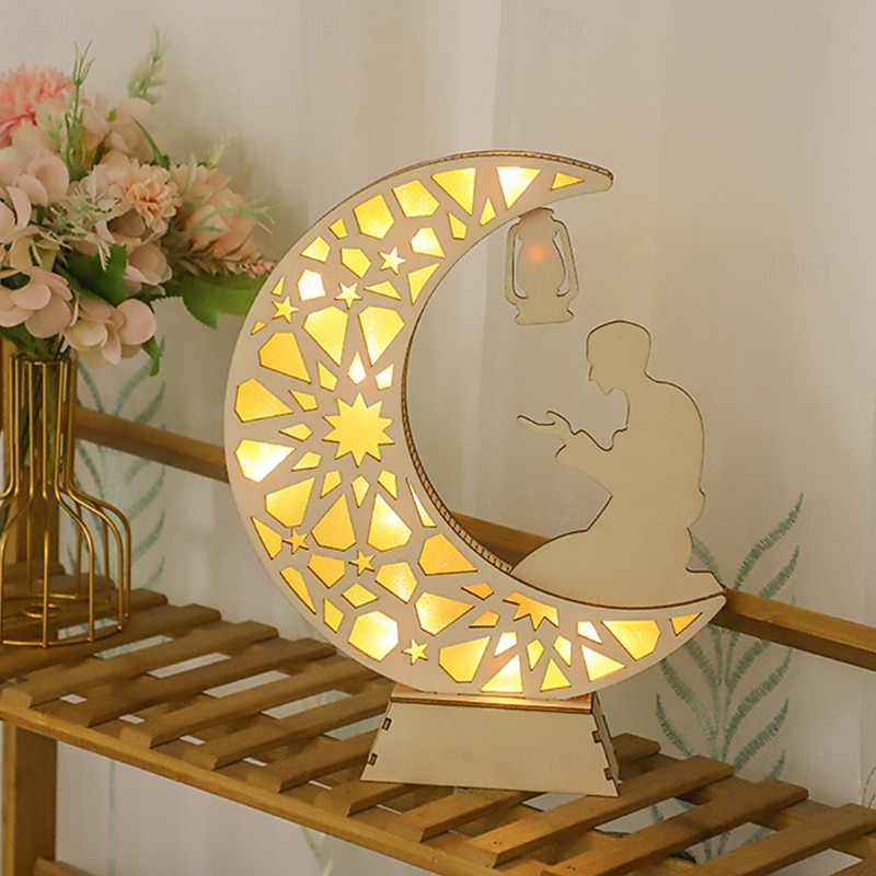 Wooden LED Moon Light – Eid Festival Decoration, Muslim Atmosphere Lamp for Bedroom Home Decoration2