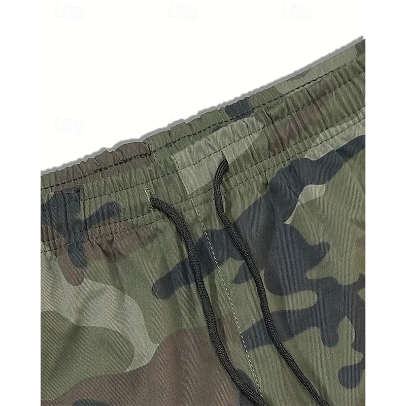 Men's Cargo Pants Trousers Drawstring Elastic Waist Multi Pocket Camo Wearable Outdoor Daily Camping & Hiking Fashion Classic Army Green Gray4