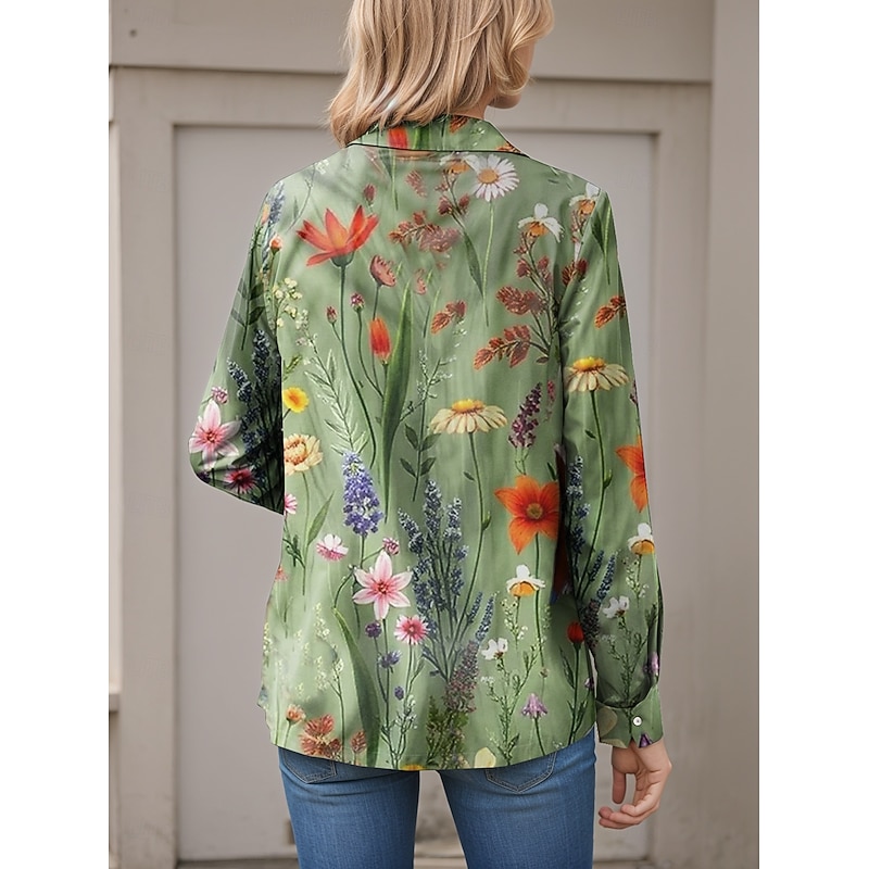 Women's Shirt Button Down Tunic Shirt Collar Long Sleeve Floral Casual Regular Tops Work Daily s Print Green Spring Fall Winter3