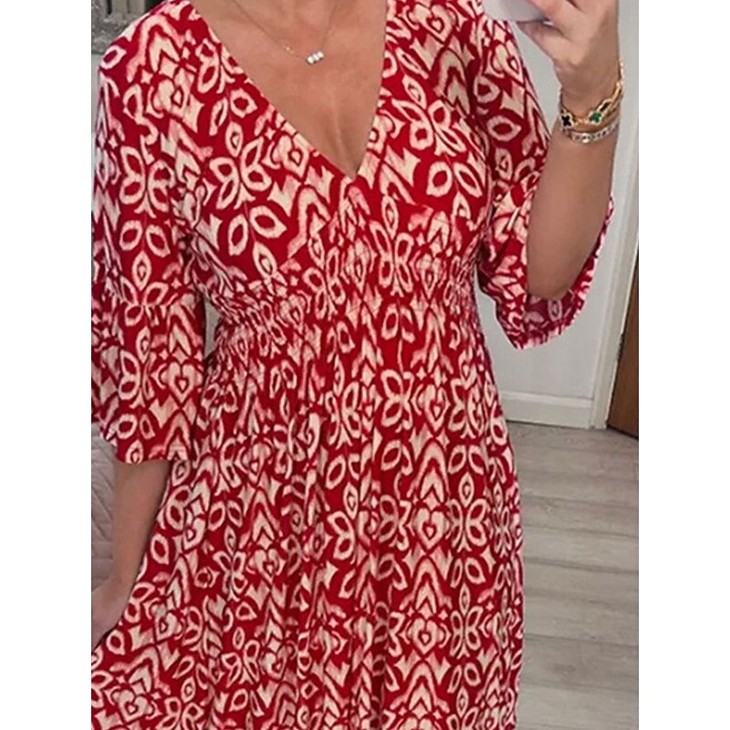 Women's Long Dress Maxi Dress Casual Dress Boho Chic Dresses Boho Dress Elegant Bohemia Stylish Vacation Casual Daily Regular Fit Graphic Short Sleeve V Neck Red Navy Blue Blue Green Summer Spring3
