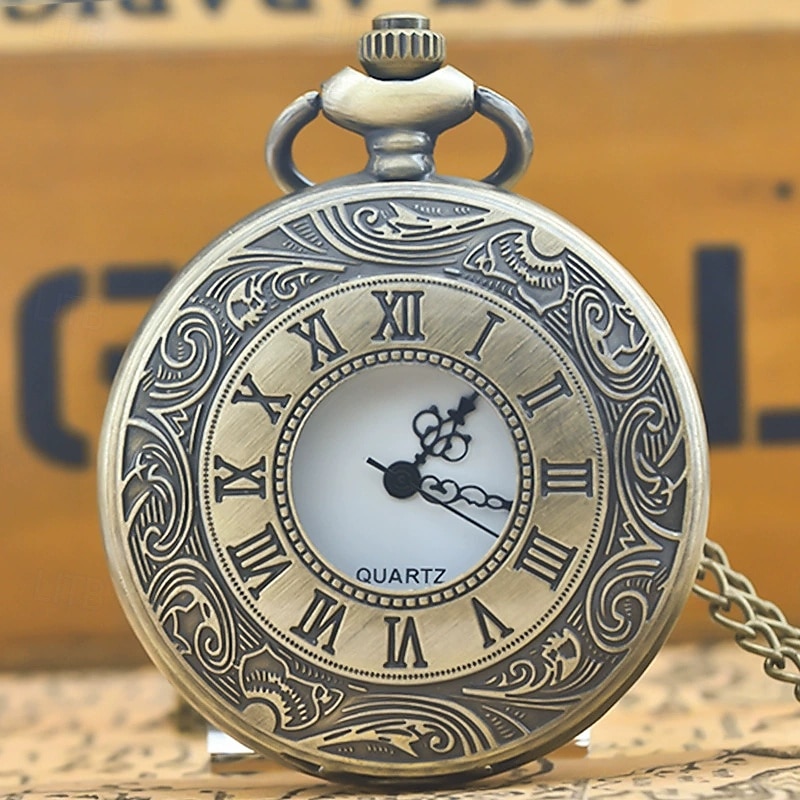 Bronze Vintage Necklace Pocket Watch Roman Memorial Large Open-fronted Chatelaine Quartz Pocket Watch Top Hanging Watch2