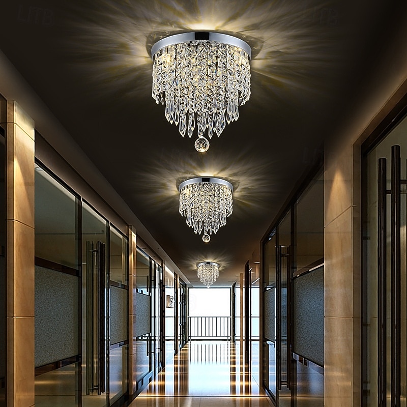 Crystal Chandelier LED Round Ceiling Light with LED Brightness Hall Lights 110-240V