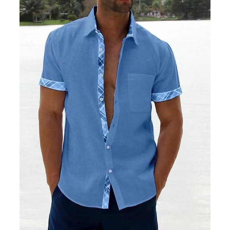 Men's Shirt Summer Shirt Casual Shirt Beach Shirt Button Up Shirt Black White Pink Blue Orange Short Sleeve Plain Pattern Lapel Vacation Hawaiian Button-Down Clothing Apparel Polyester Fashion Casual4