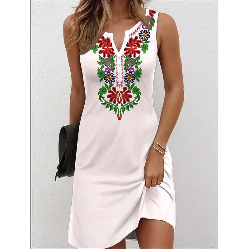 Women's Mini Dress Casual Dress Petite Dress Sundress Summer Dress Bohemia Vacation Vintage Vacation Daily Holiday Regular Fit Floral Graphic Bohemian Sleeveless V Neck Black White Summer2