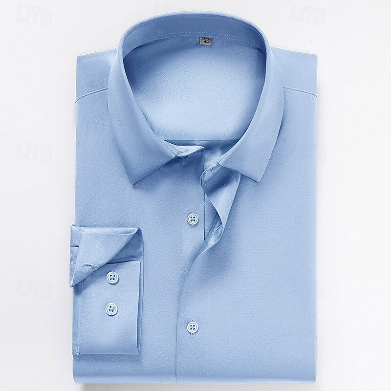 Men's Shirt Dress Shirt Button Up Shirt Plain Wedding Party Black White Wine Royal Blue Long Sleeve Lapel Spring Fall Clothing Apparel