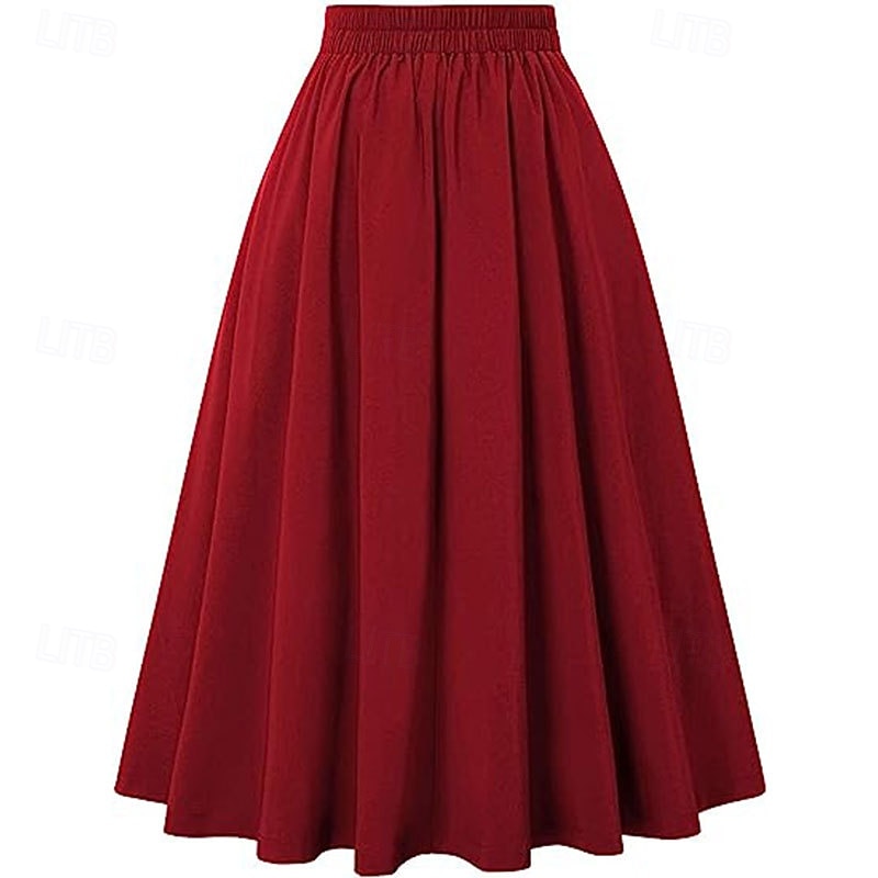 Retro Vintage 1950s Rockabilly Long Length Swing Skirt Solid Color Fancy Dress Women's Masquerade Casual Daily Wear Tea Party Adults' Skirt4
