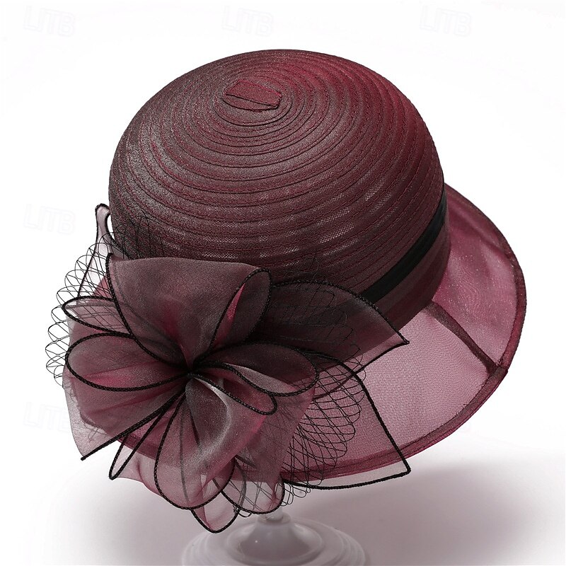 Headwear Organza Bucket Hat Wedding Birthday Casual Evening Party Cocktail Elegant Cute With Floral Headpiece Headwear