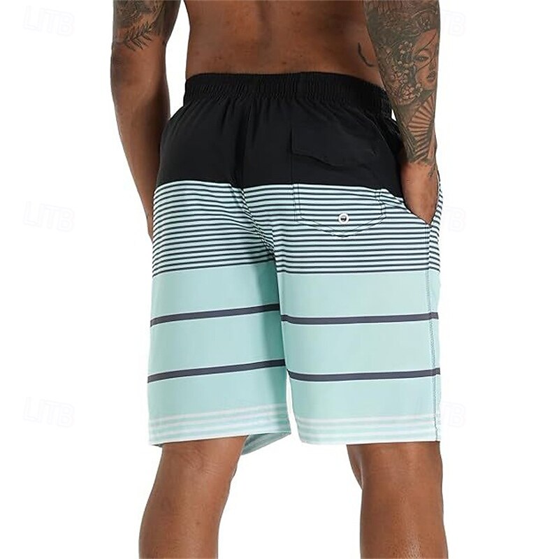 Men's Swim Trunks Swim Shorts 4-Way Stretch Fabric Board Shorts Bottoms Drawstring with Pockets Swimming Surfing Beach Water Sports Stripes Summer Spring2