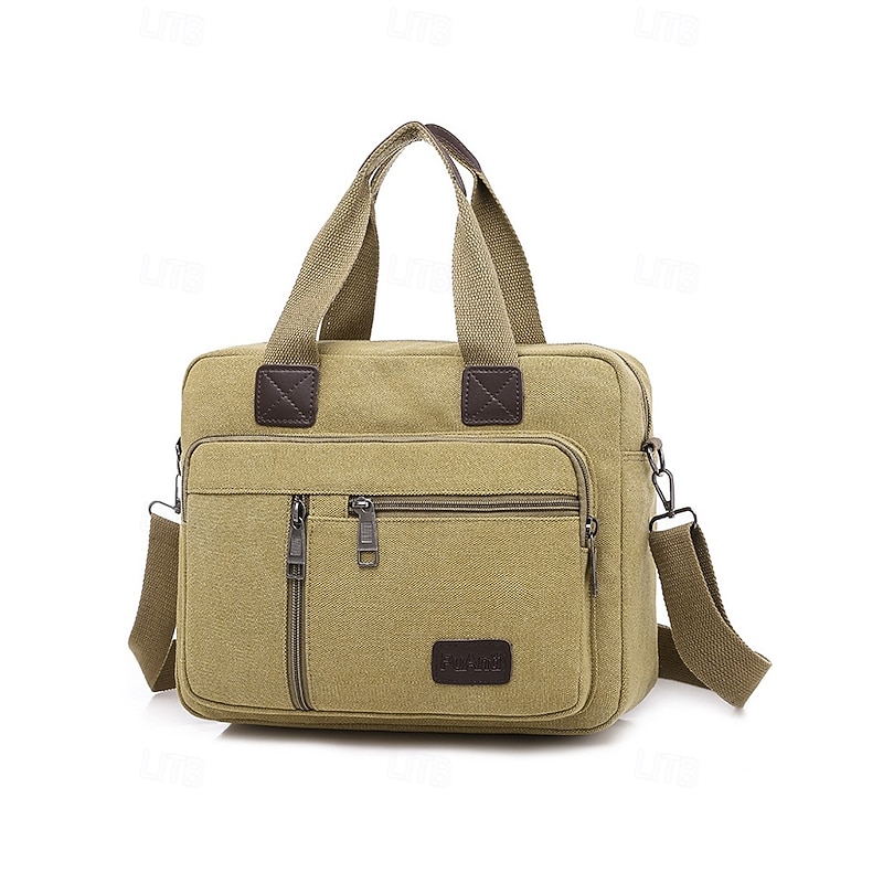 Men's Casual Canvas Messenger Bag with Multiple Zipper Pockets, Adjustable Shoulder Strap, Stylish Khaki Color, Ideal for Work, Travel and Everyday Use2