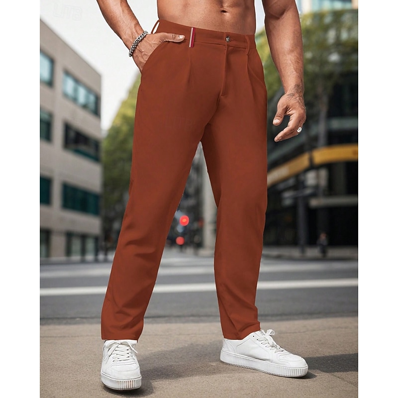 Men's Dress Pants Trousers Chinos Slacks Pleated Pants Buttons Pocket Plain Comfort Formal Party Work Fashion Classic Style Light Khaki Black Micro-elastic2