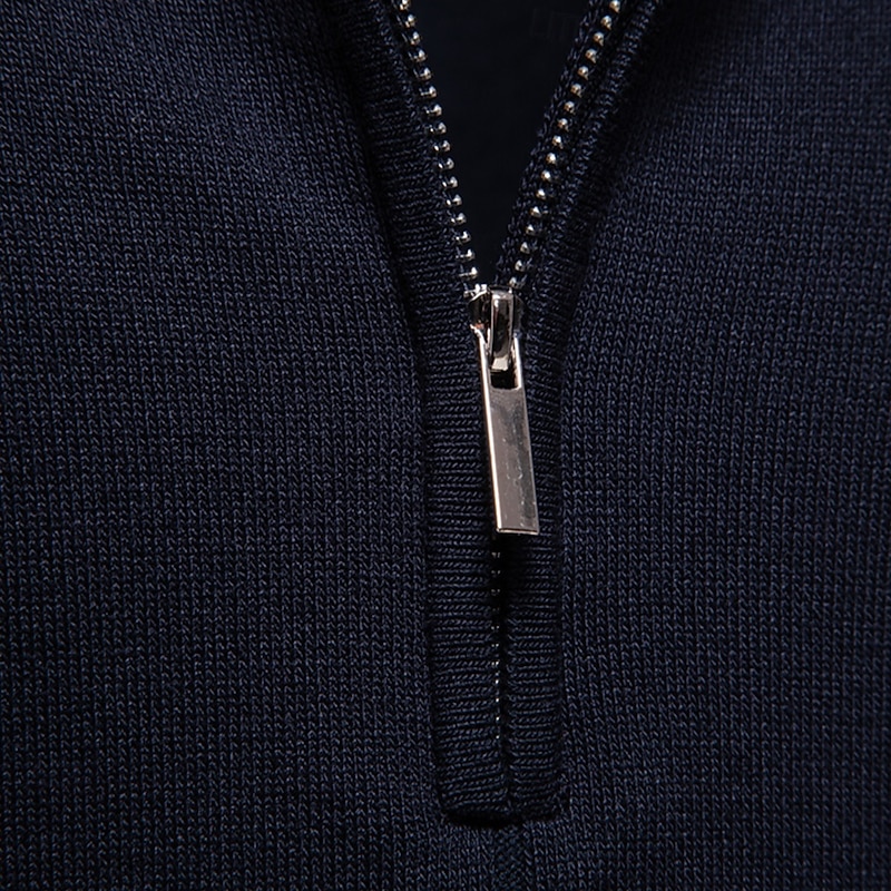 Men's Polo Knit Polo Sweater Formal Work Turndown Quarter Zip Short Sleeve Solid Color Zip Up Spring Dark Gray Black White Navy Blue Khaki Gray Polo4