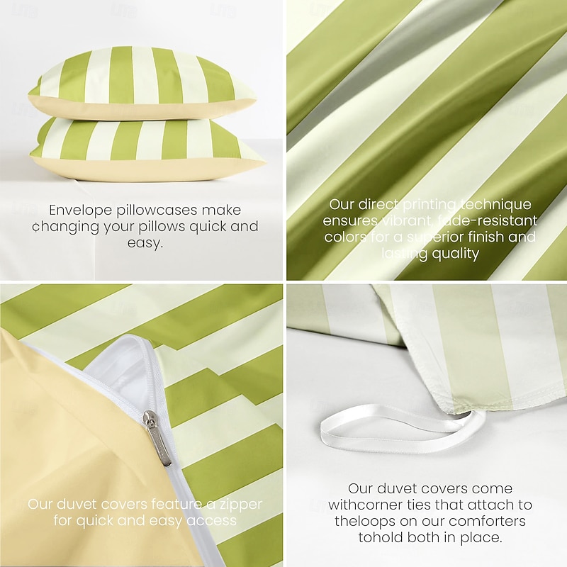 Green Stripe Pattern Duvet Cover Set Comforter Set 2/3PCS Luxury Cotton Bedding Set Home Decor Bedding Gift King Queen Full Size Queen King Size4