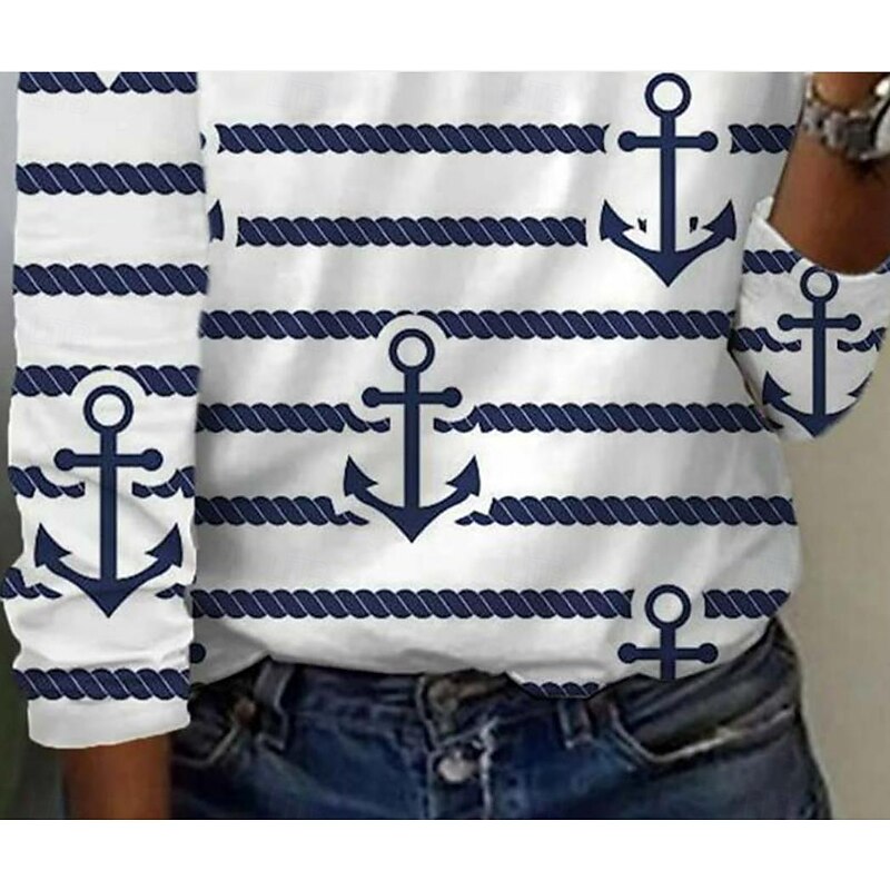 Women's T shirt Crew Neck Long Sleeve Tunic Ocean Casual  Regular Tops Daily Going out Weekend Print Blue Light Blue3