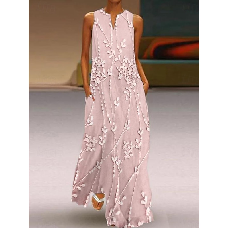 Women's Maxi Dress Tank Dress Stylish Vacation Regular Fit 3D Print Floral Color Block Sleeveless Split Neck Pink Blue Beige Summer2