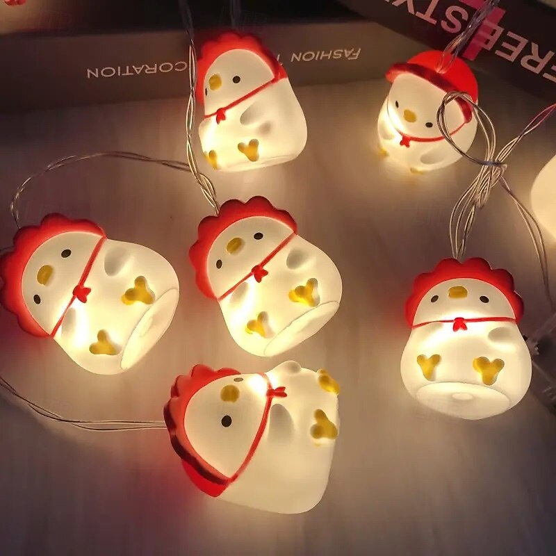 1.5m Easter Chicken String Lights 10LEDs Cute LED Rabbit & Cartoon Animal Fairy Lights, Holiday Party & Bedroom Decor